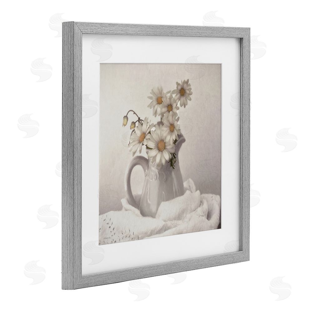 Robin-Lee Viera Simple Pleasures Daisy Vase Gray Framed Print Under Glass with White Mat Wall Art