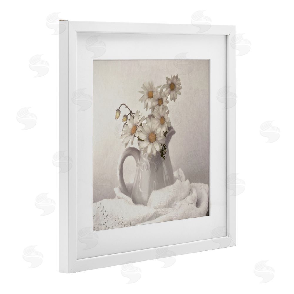 Robin-Lee Viera Simple Pleasures Daisy Vase White Framed Print Under Glass with Mat Wall Art