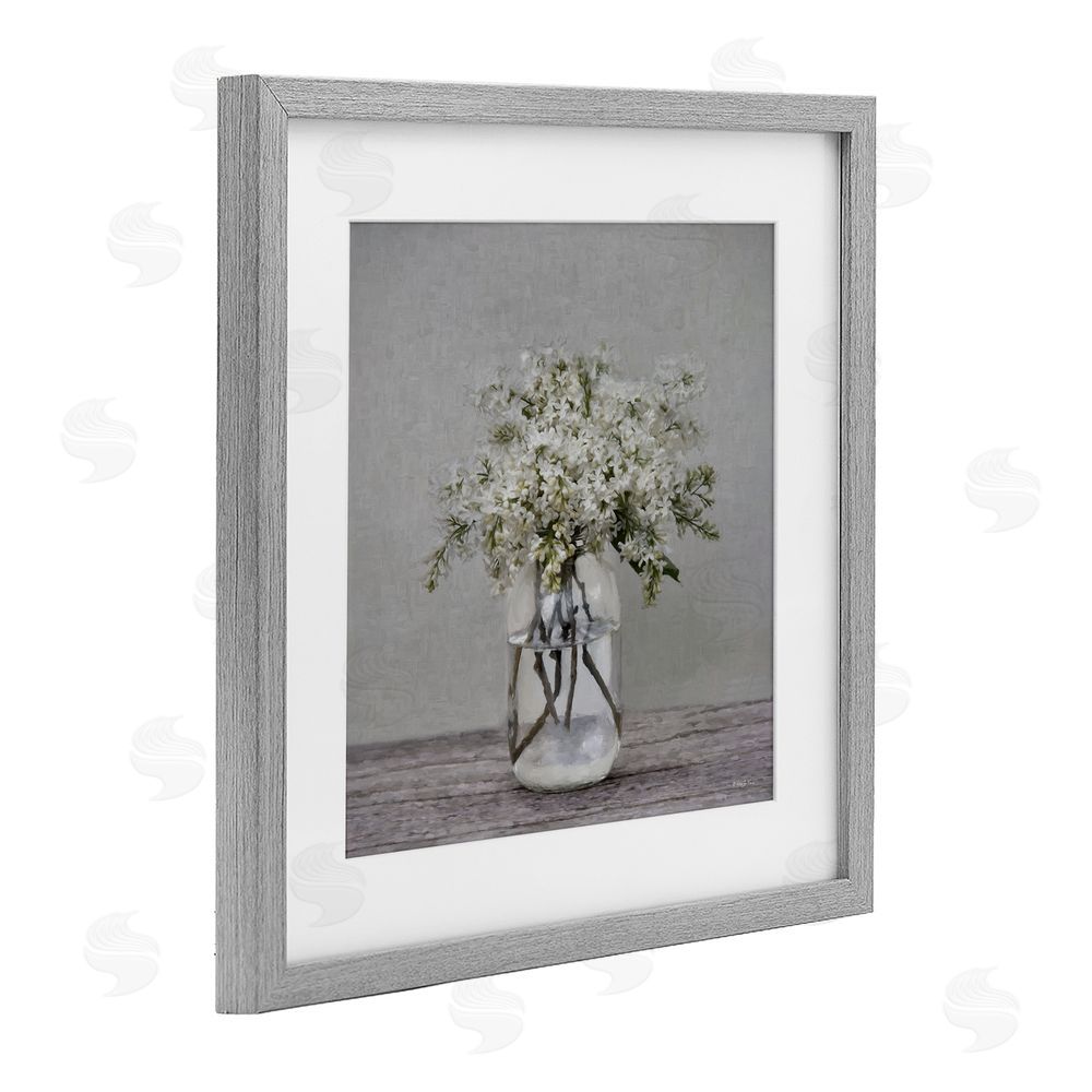Robin-Lee Viera Lilac Simplicity Bouquet Gray Framed Print Under Glass with White Mat Wall Art