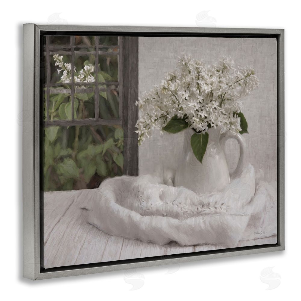 Robin-Lee Viera Fresh Lilacs Still Life Gray Floating Frame Canvas Wall Art Print