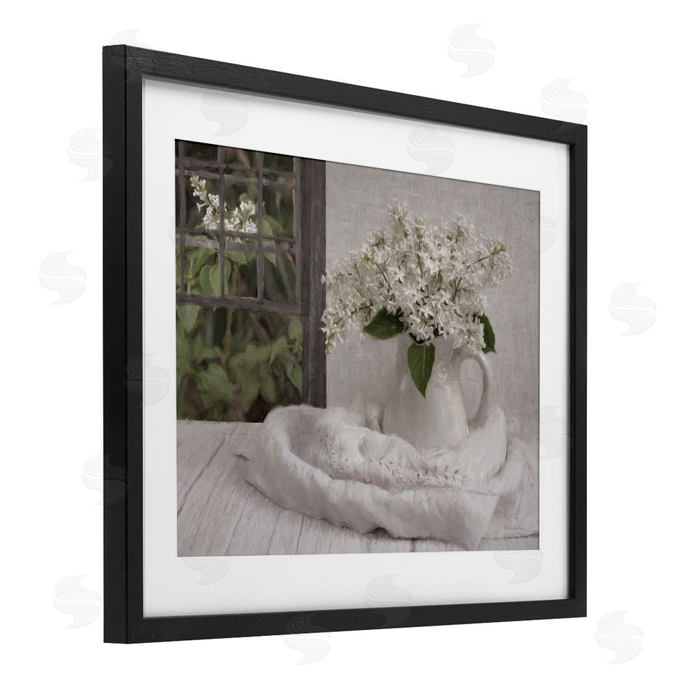 Robin-Lee Viera Fresh Lilacs Still Life Black Framed Print Under Glass with White Mat Wall Art