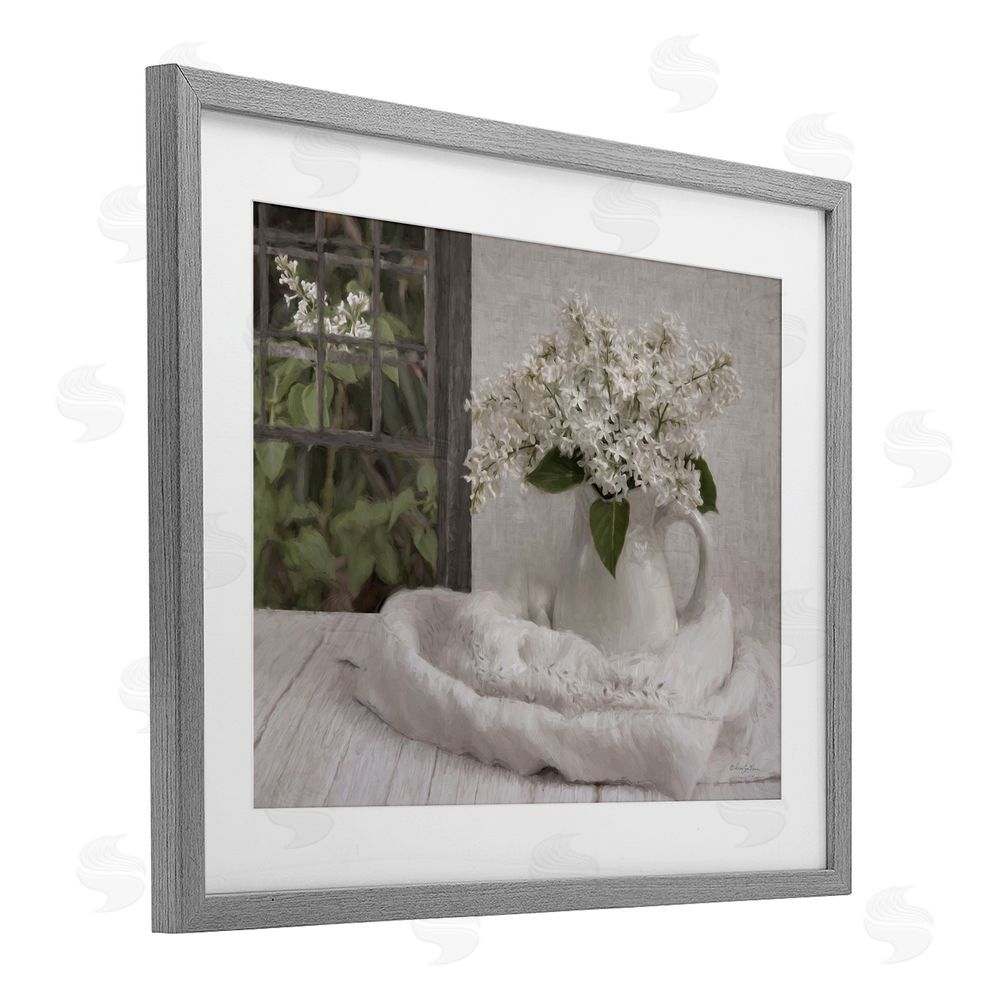 Robin-Lee Viera Fresh Lilacs Still Life Gray Framed Print Under Glass with White Mat Wall Art