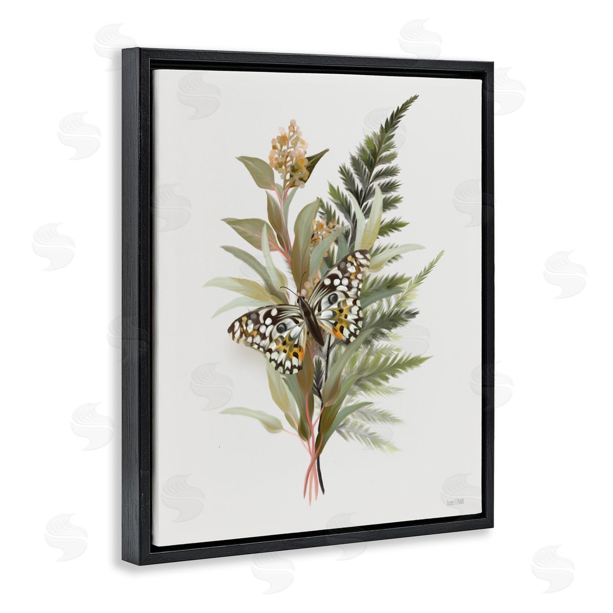 House Fenway Butterfly Grove Forest Ferns Black Floating Frame Canvas Wall Art Print