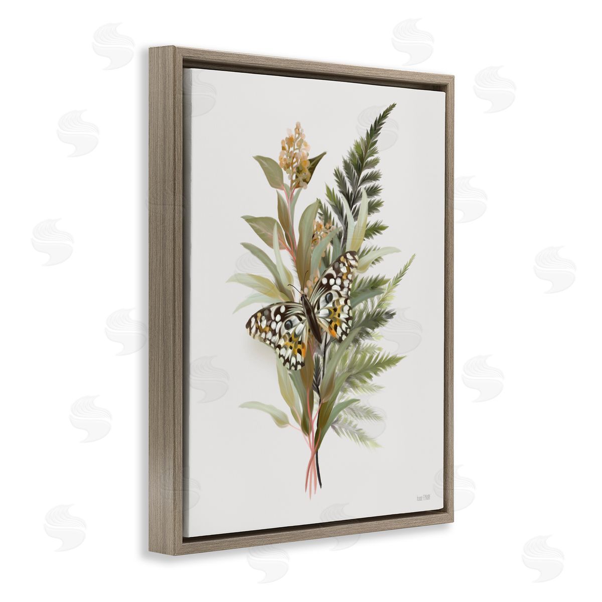 House Fenway Butterfly Grove Forest Ferns Brown Floating Frame Canvas Wall Art Print