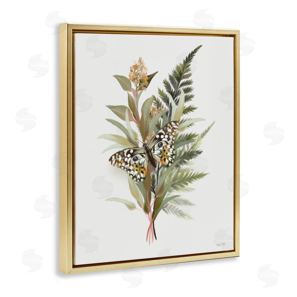 House Fenway Butterfly Grove Forest Ferns Gold Floating Frame Canvas Wall Art Print