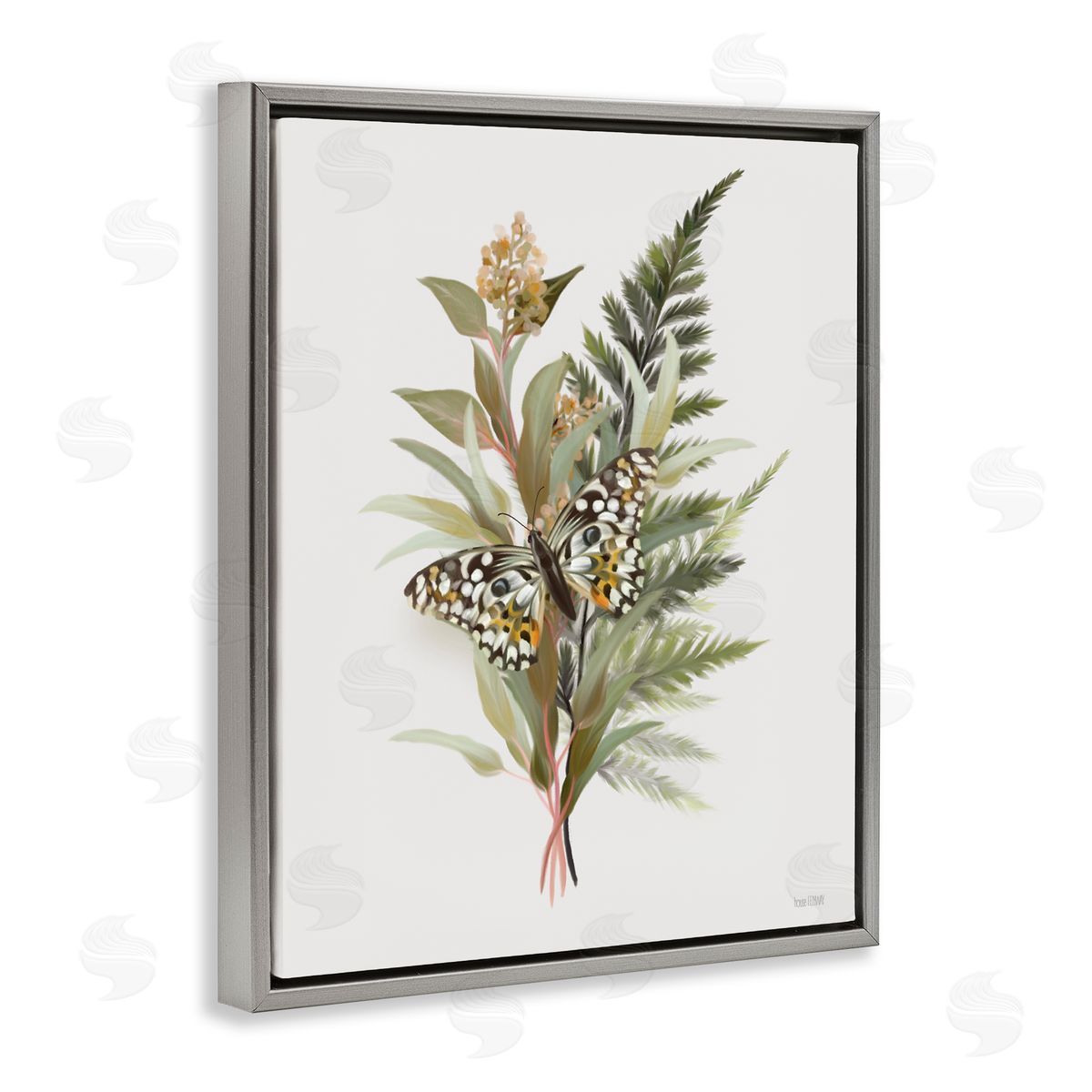House Fenway Butterfly Grove Forest Ferns Gray Floating Frame Canvas Wall Art Print