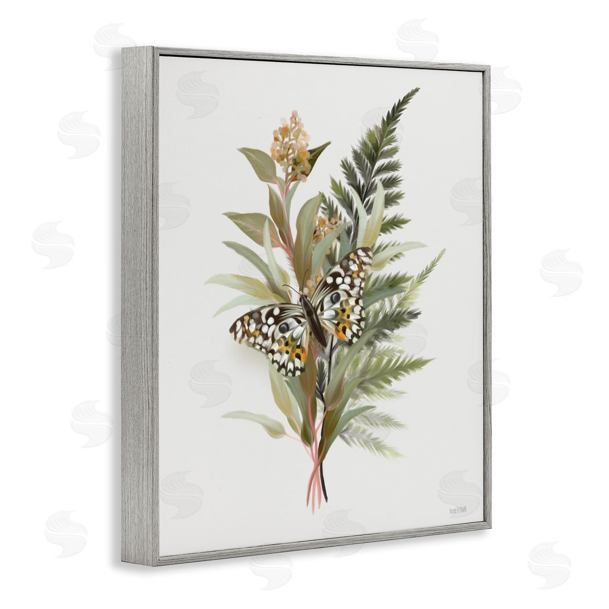 House Fenway Butterfly Grove Forest Ferns Gray Framed Giclee Wall Art Print