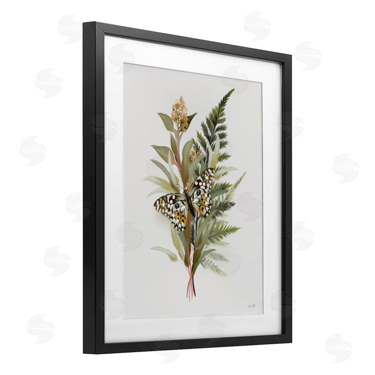 House Fenway Butterfly Grove Forest Ferns Black Framed Print Under Glass with White Mat Wall Art