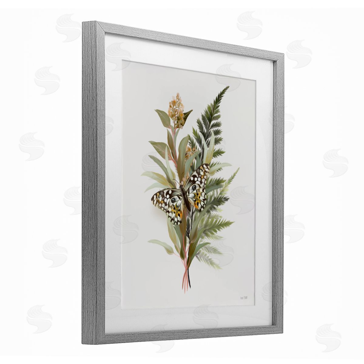 House Fenway Butterfly Grove Forest Ferns Gray Framed Print Under Glass with White Mat Wall Art