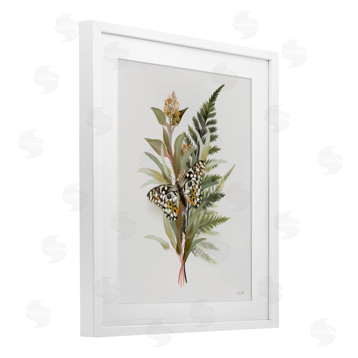 House Fenway Butterfly Grove Forest Ferns White Framed Print Under Glass with Mat Wall Art