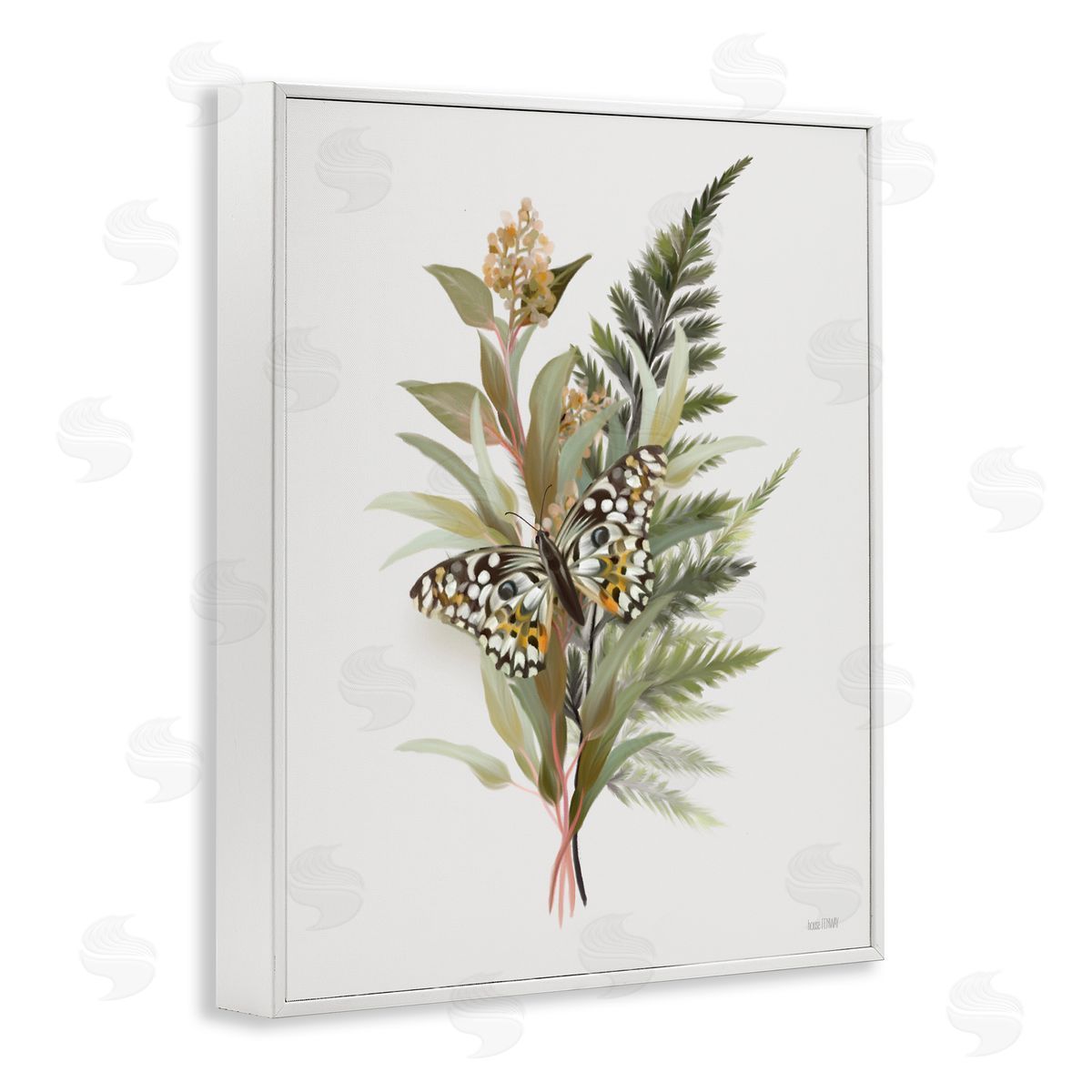 House Fenway Butterfly Grove Forest Ferns White Framed Giclee Wall Art Print