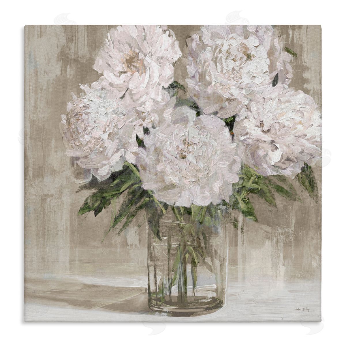 Amber Sterling Peony Blooms Beige Neutral Canvas Wall Art Print