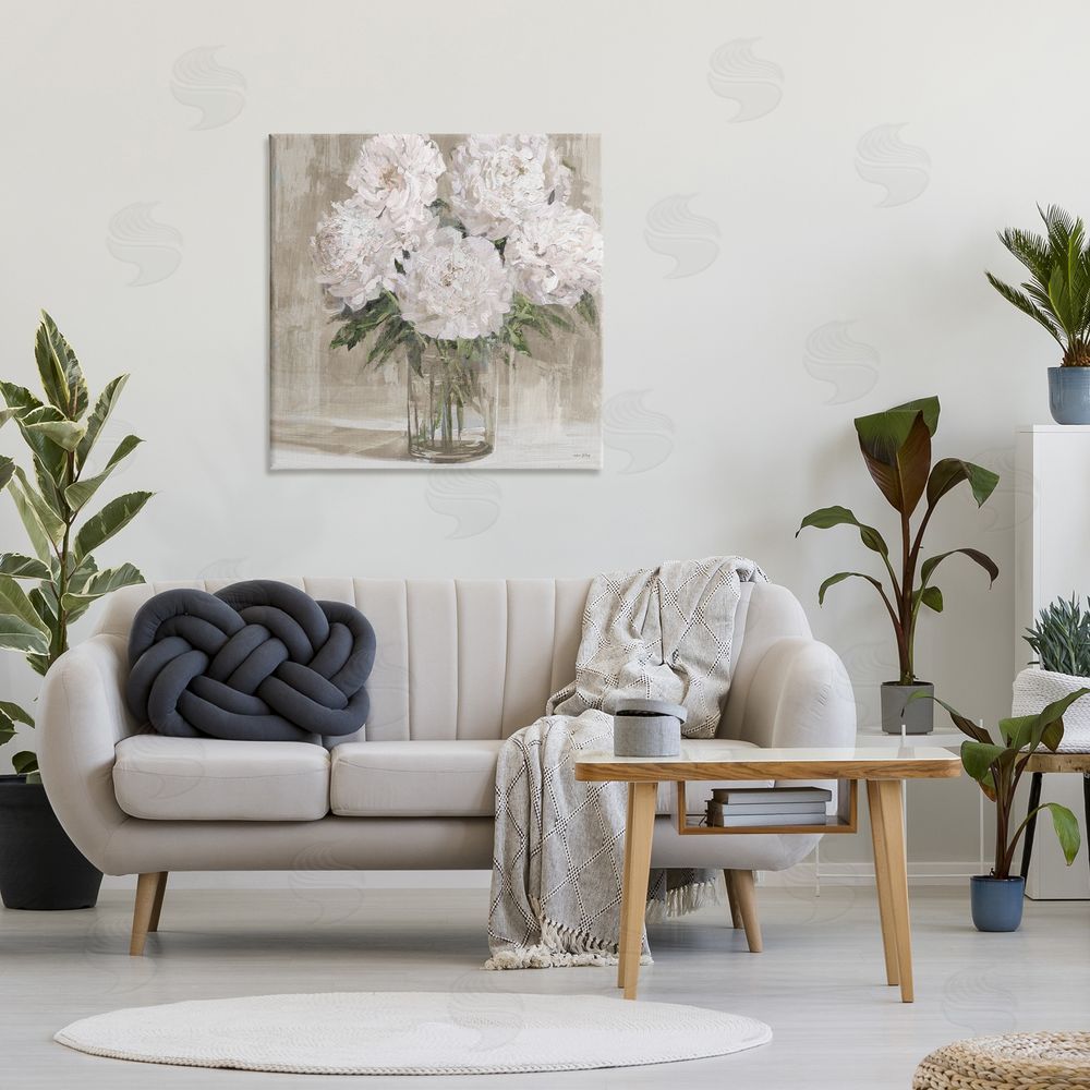 Amber Sterling Peony Blooms Beige Neutral Canvas Art on Wall