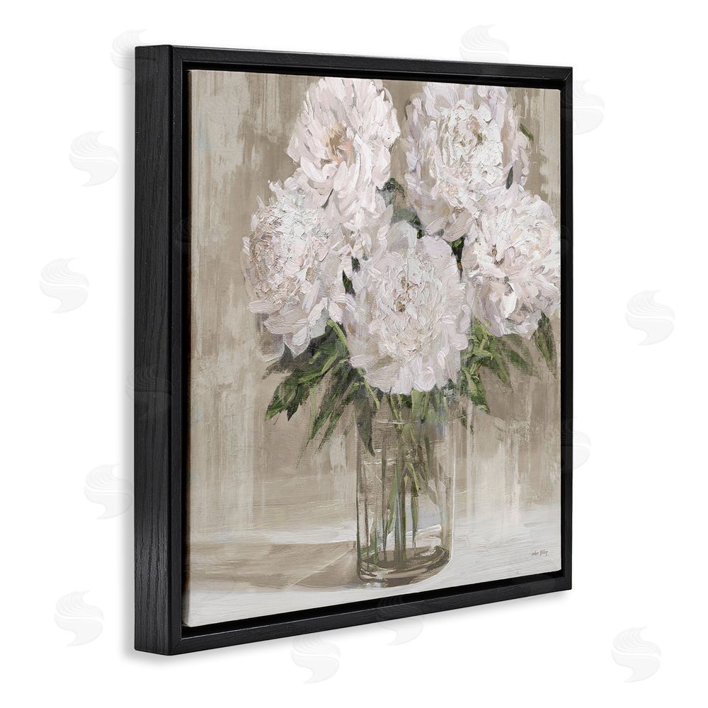 Amber Sterling Peony Blooms Beige Neutral Black Floating Frame Canvas Wall Art Print