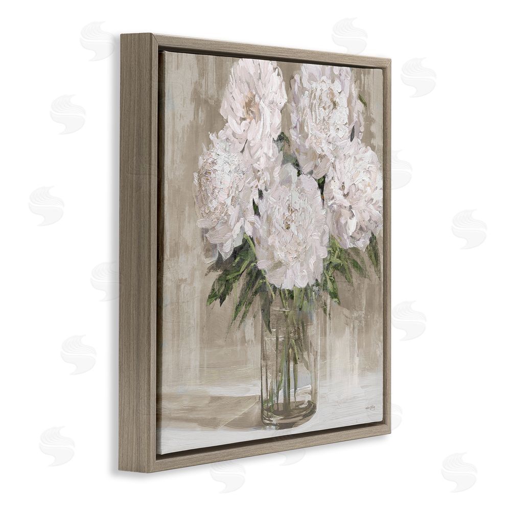 Amber Sterling Peony Blooms Beige Neutral Brown Floating Frame Canvas Wall Art Print
