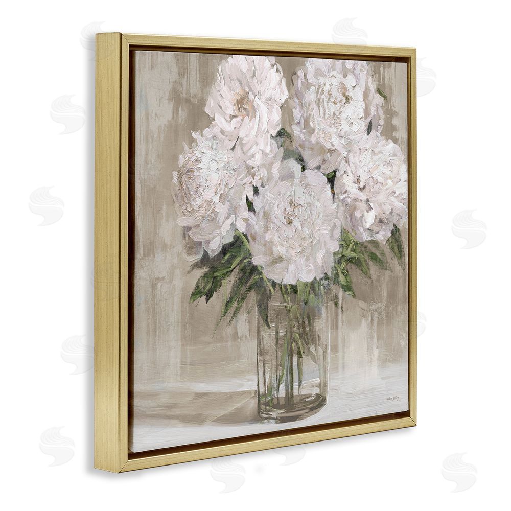 Amber Sterling Peony Blooms Beige Neutral Gold Floating Frame Canvas Wall Art Print