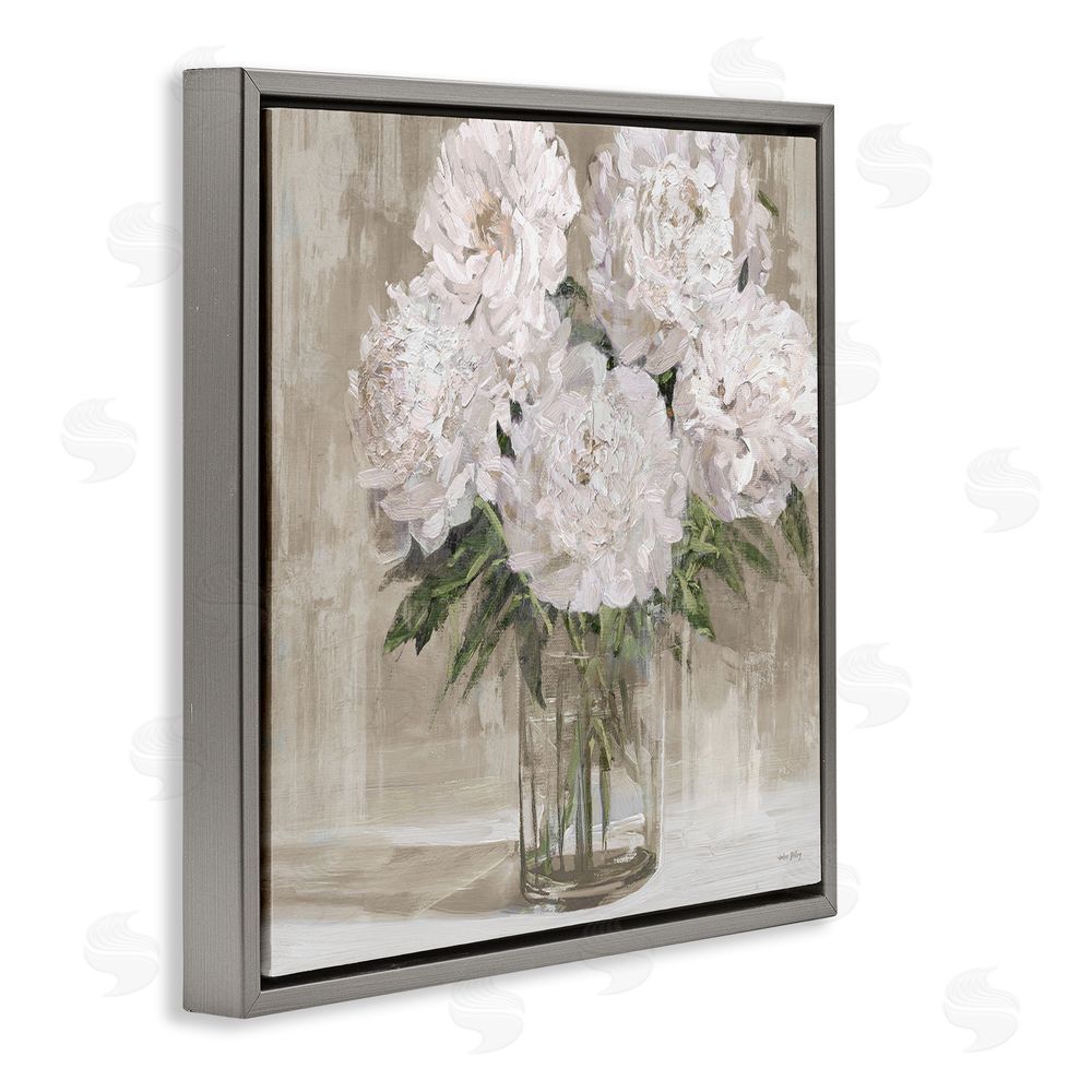 Amber Sterling Peony Blooms Beige Neutral Gray Floating Frame Canvas Wall Art Print
