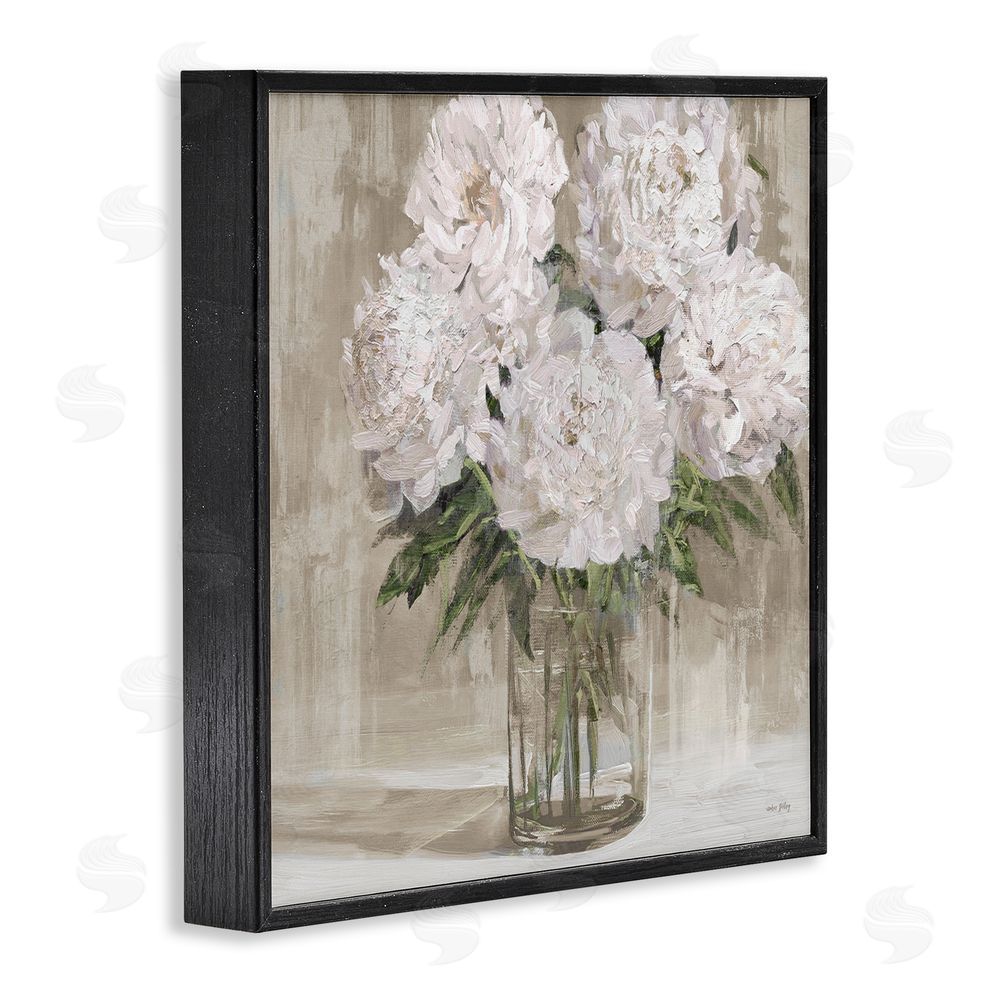 Amber Sterling Peony Blooms Beige Neutral Black Framed Giclee Wall Art Print