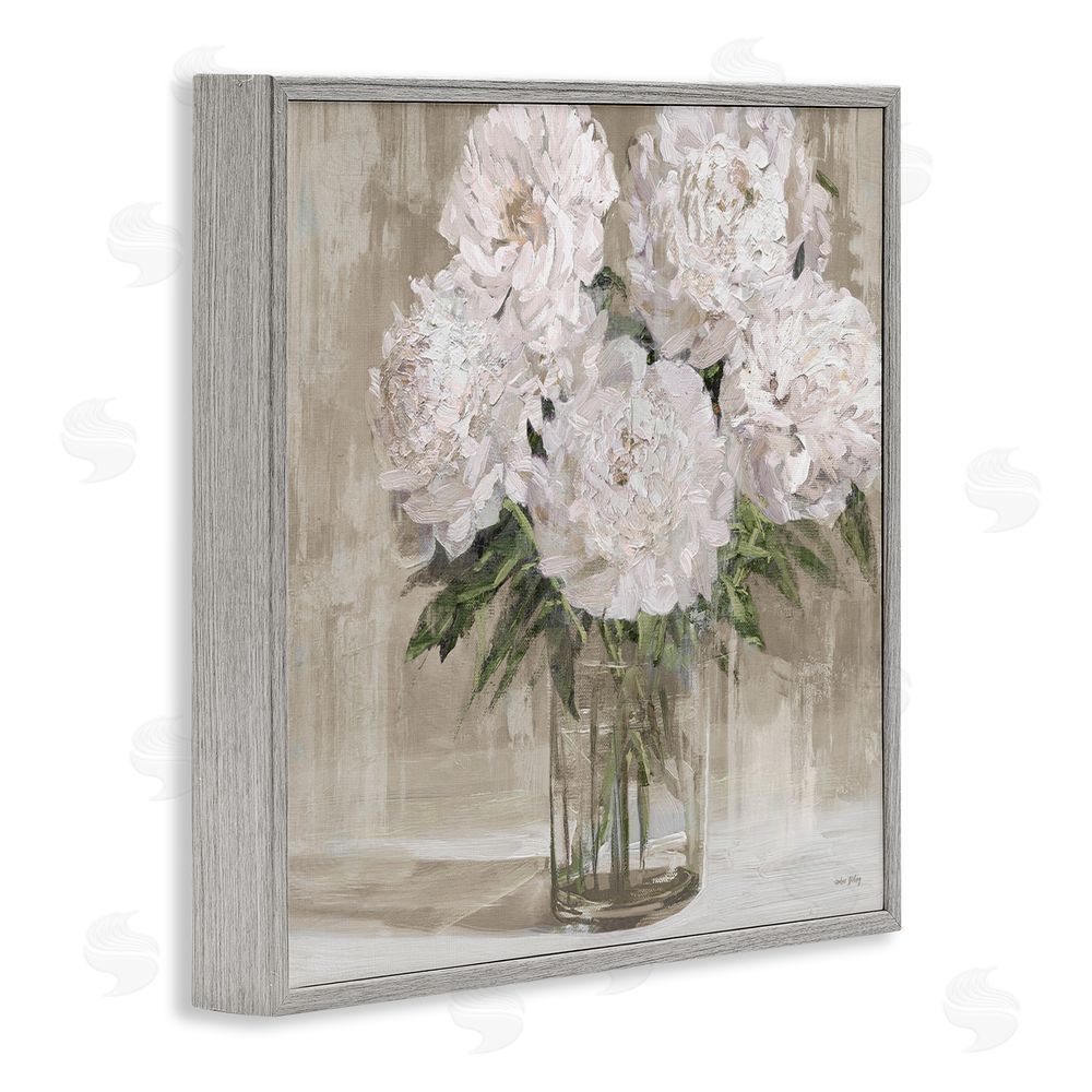 Amber Sterling Peony Blooms Beige Neutral Gray Framed Giclee Wall Art Print