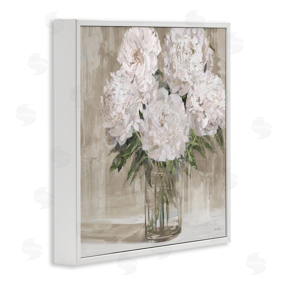 Amber Sterling Peony Blooms Beige Neutral White Framed Giclee Wall Art Print