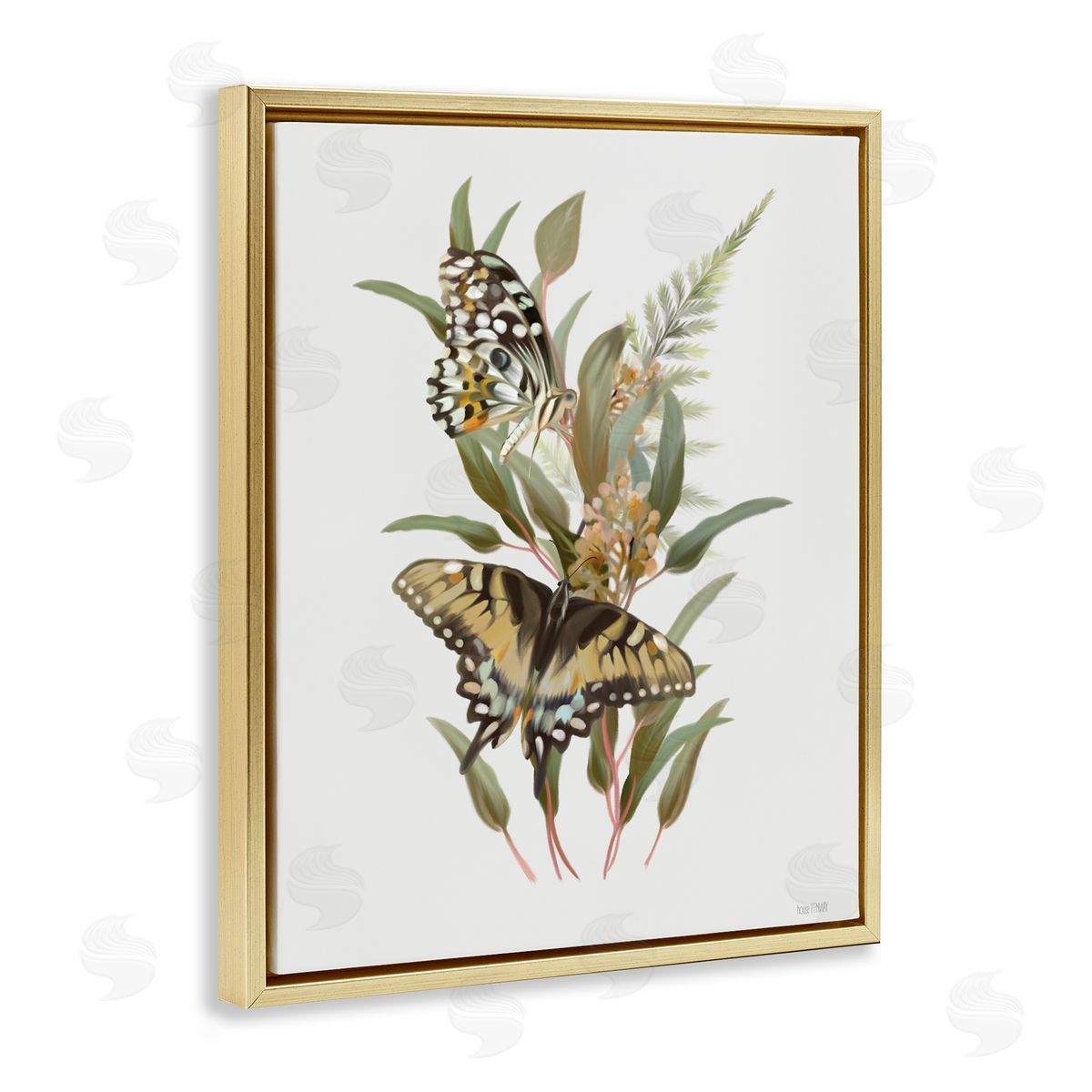 House Fenway Butterfly Grove Forest Greenery Gold Floating Frame Canvas Wall Art Print