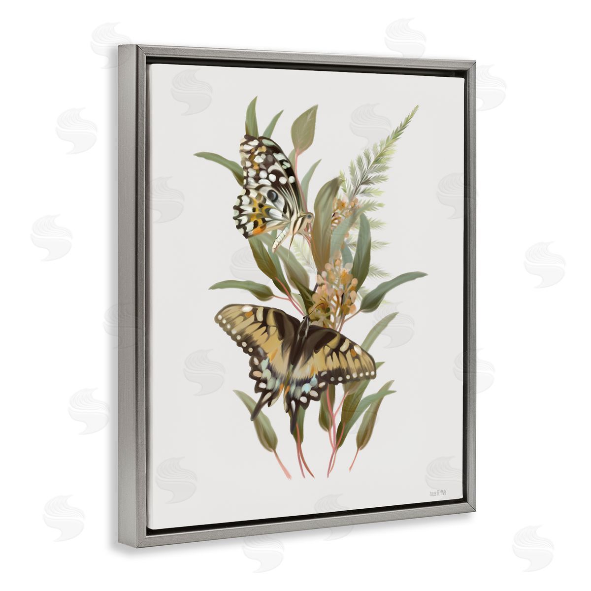 House Fenway Butterfly Grove Forest Greenery Gray Floating Frame Canvas Wall Art Print