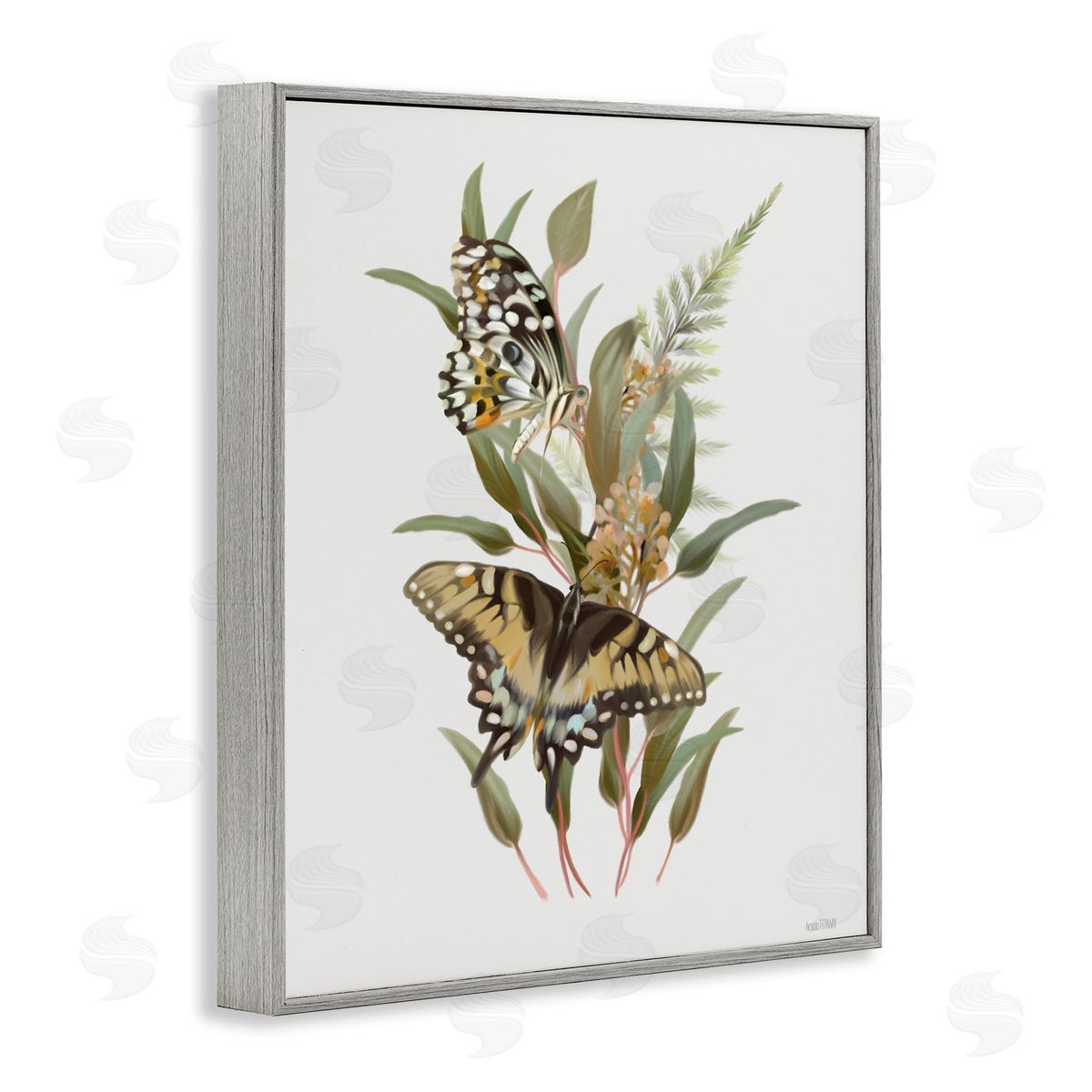 House Fenway Butterfly Grove Forest Greenery Gray Framed Giclee Wall Art Print