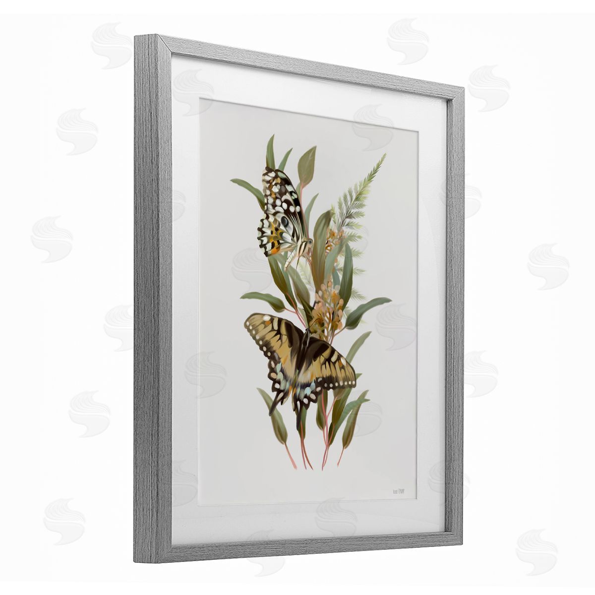 House Fenway Butterfly Grove Forest Greenery Gray Framed Print Under Glass with White Mat Wall Art