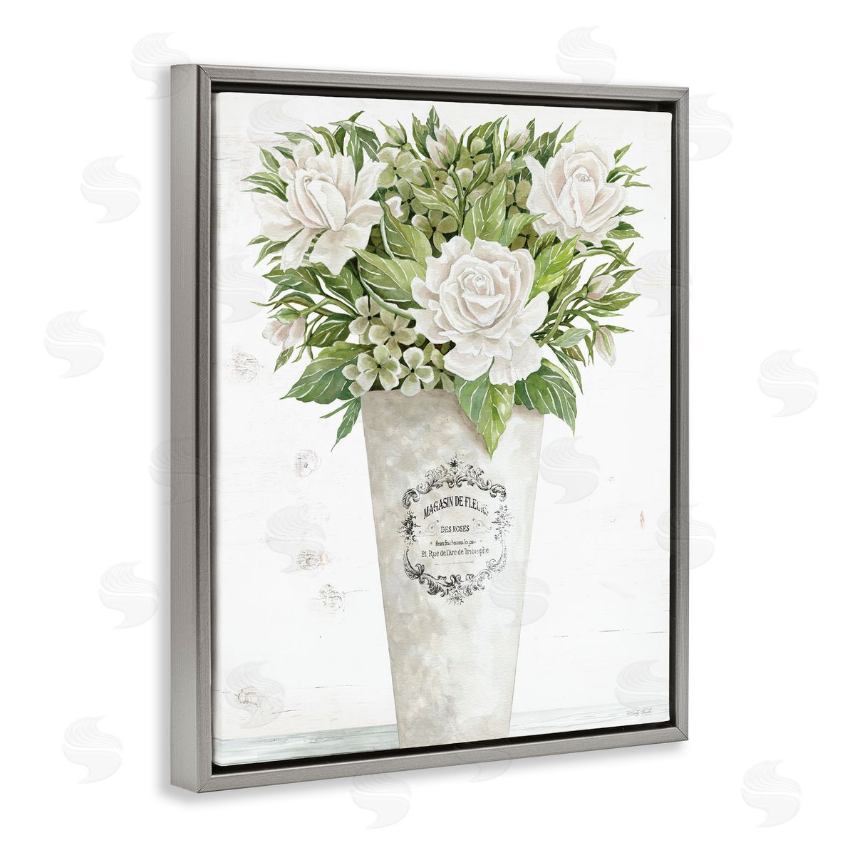 Cindy Jacobs Les Fleurs Des Roses Gray Floating Frame Canvas Wall Art Print