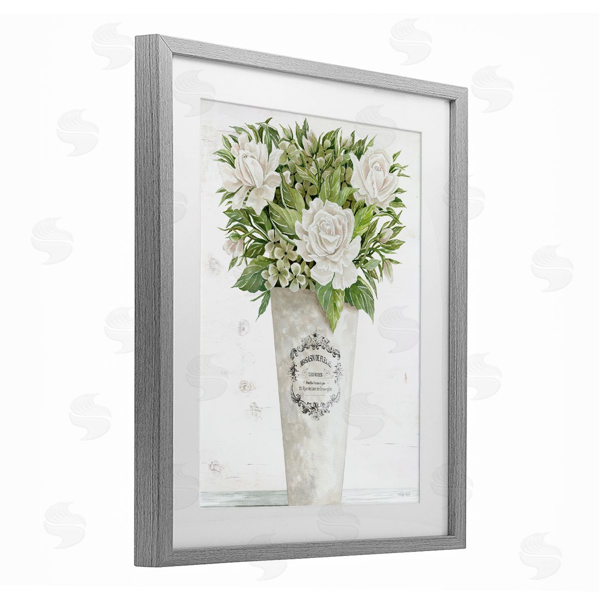 Cindy Jacobs Les Fleurs Des Roses Gray Framed Print Under Glass with White Mat Wall Art