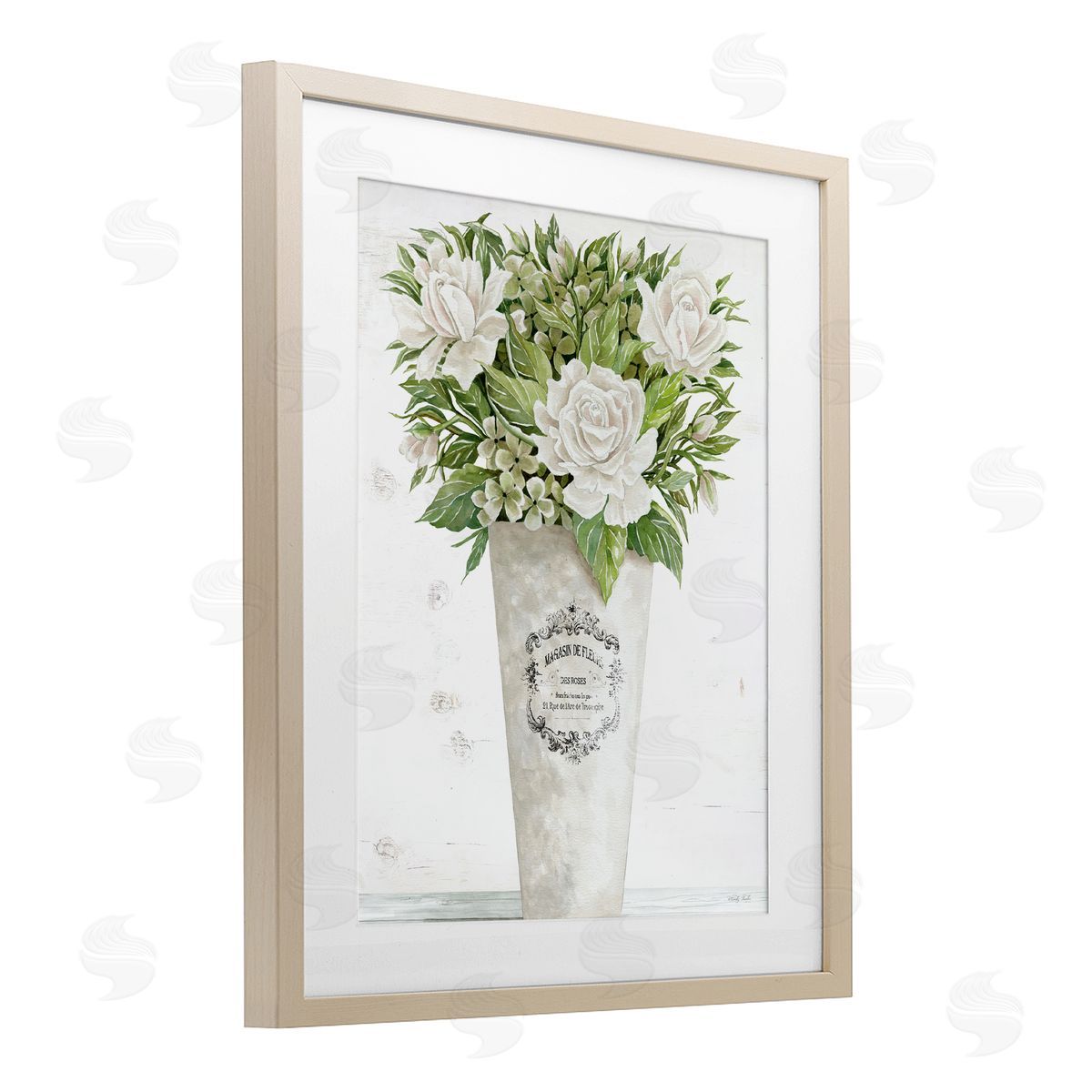 Cindy Jacobs Les Fleurs Des Roses Birch Framed Print Under Glass with White Mat Wall Art