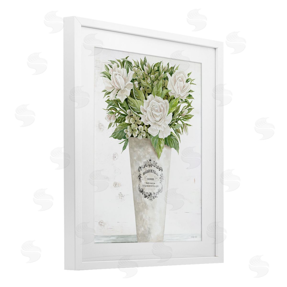 Cindy Jacobs Les Fleurs Des Roses White Framed Print Under Glass with Mat Wall Art