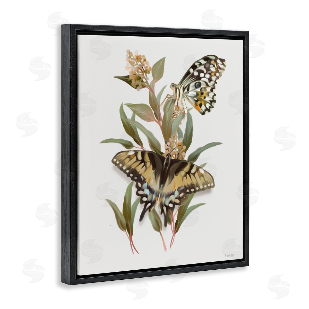 House Fenway Butterfly Grove Green Grasses Black Floating Frame Canvas Wall Art Print