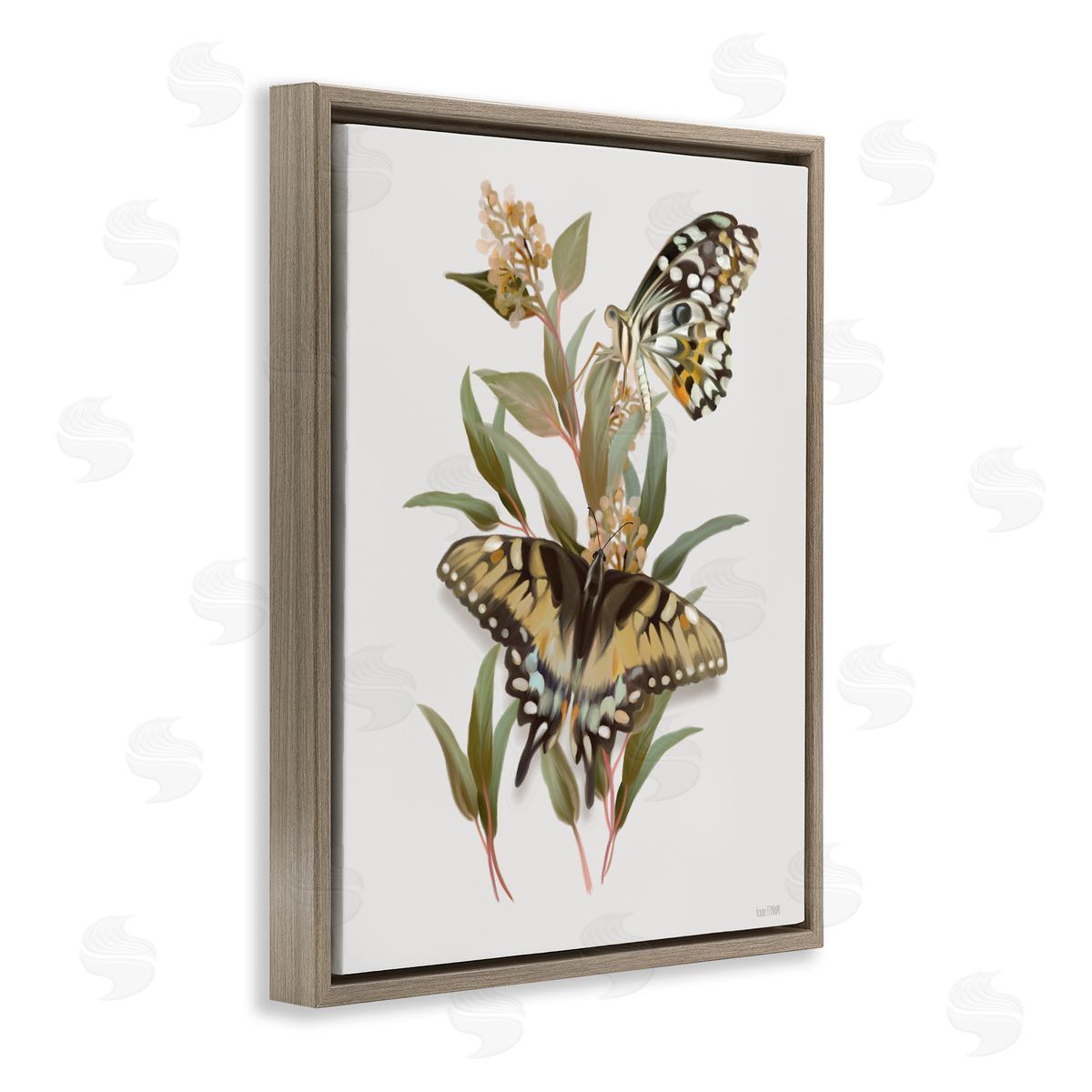 House Fenway Butterfly Grove Green Grasses Brown Floating Frame Canvas Wall Art Print