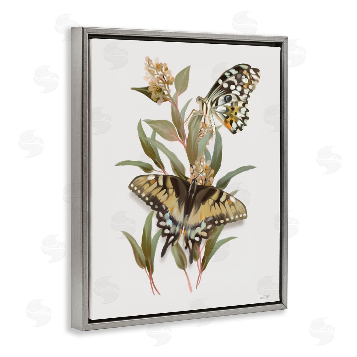 House Fenway Butterfly Grove Green Grasses Gray Floating Frame Canvas Wall Art Print