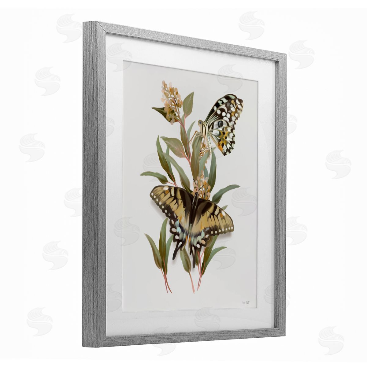 House Fenway Butterfly Grove Green Grasses Gray Framed Print Under Glass with White Mat Wall Art