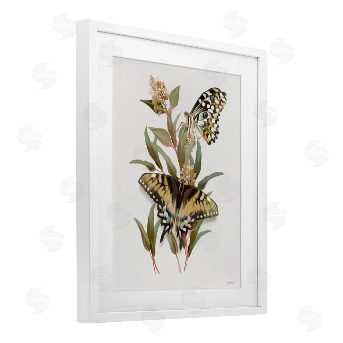 House Fenway Butterfly Grove Green Grasses White Framed Print Under Glass with Mat Wall Art