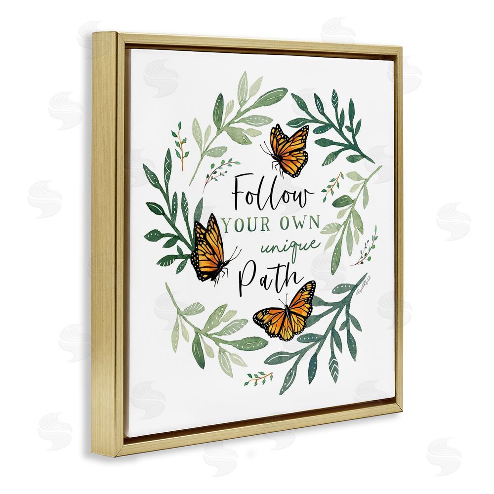 Elizabeth Tyndall Follow Unique Path Butterflies Gold Floating Frame Canvas Wall Art Print
