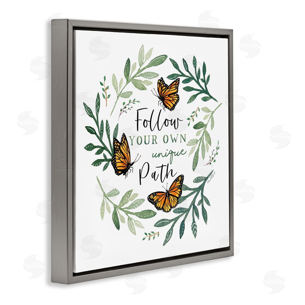 Elizabeth Tyndall Follow Unique Path Butterflies Gray Floating Frame Canvas Wall Art Print