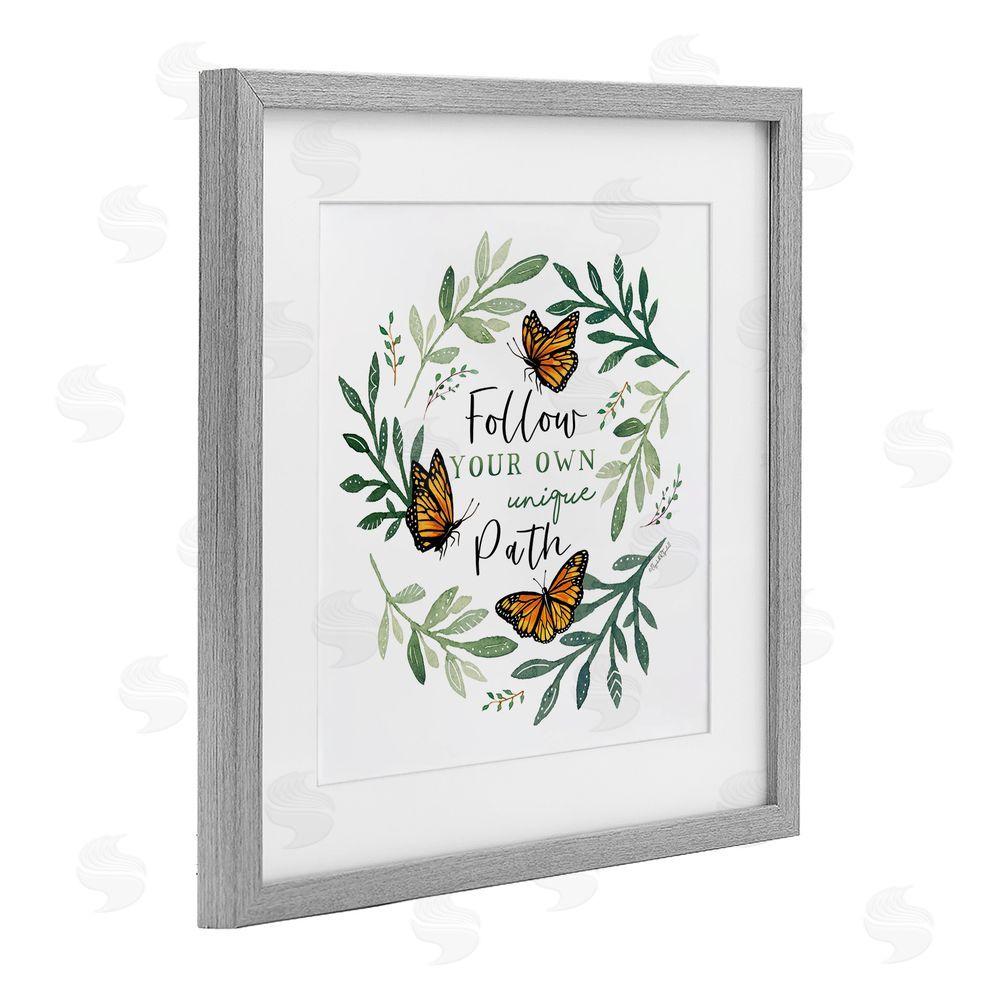 Elizabeth Tyndall Follow Unique Path Butterflies Gray Framed Print Under Glass with White Mat Wall Art
