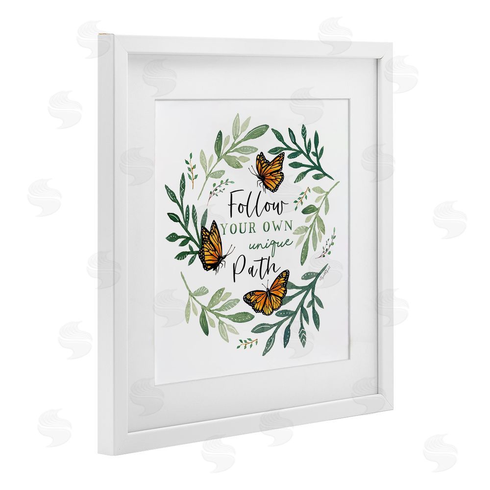 Elizabeth Tyndall Follow Unique Path Butterflies White Framed Print Under Glass with Mat Wall Art