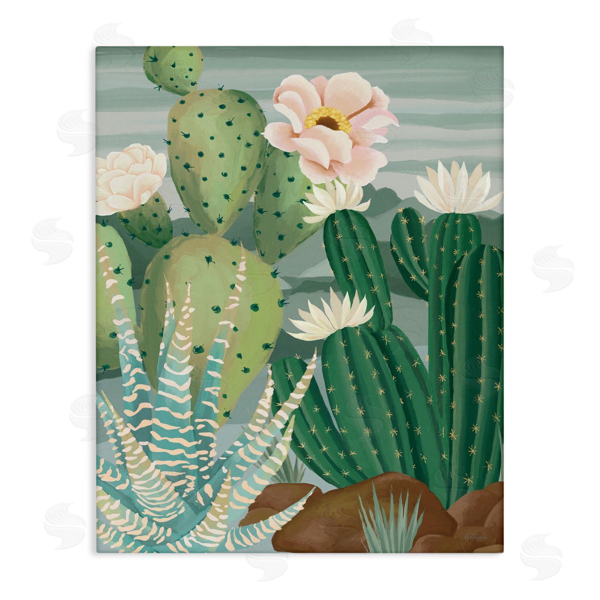 Cat Thurman Designs Green and Bloom Cacti Canvas Wall Art Print