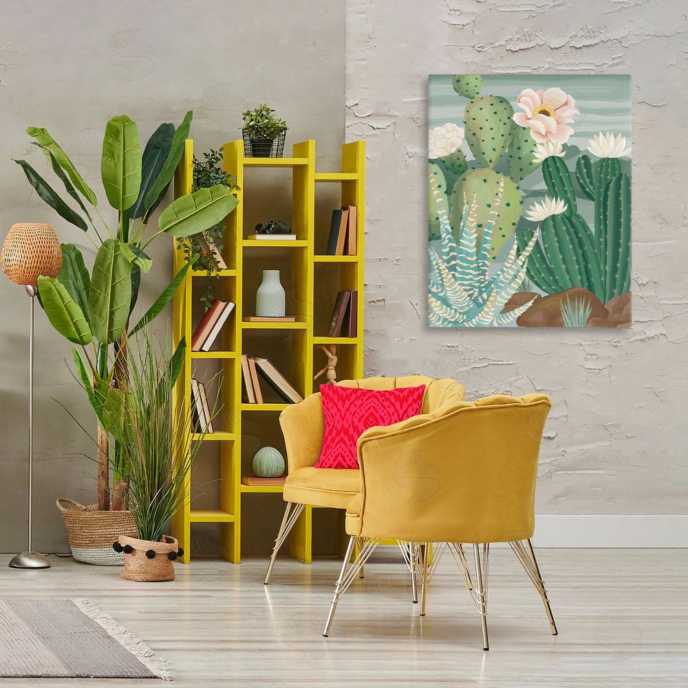 Cat Thurman Designs Green and Bloom Cacti Canvas Art on Wall