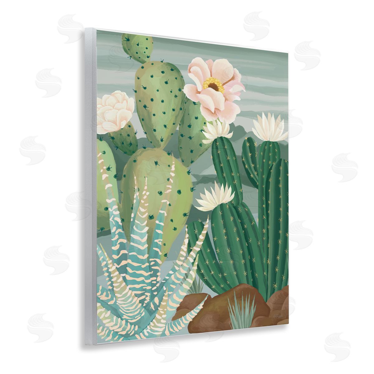 Cat Thurman Designs Green and Bloom Cacti Wall Plaque Art Print