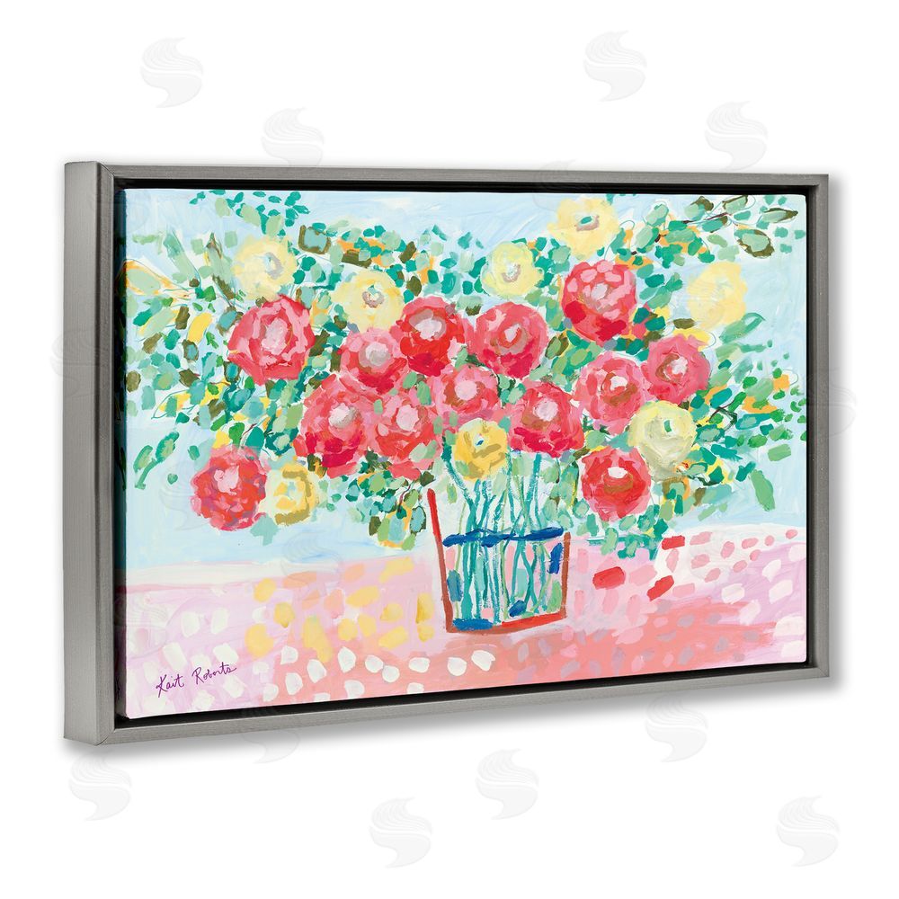 Kait Roberts Blooms from the Garden Florals Gray Floating Frame Canvas Wall Art Print
