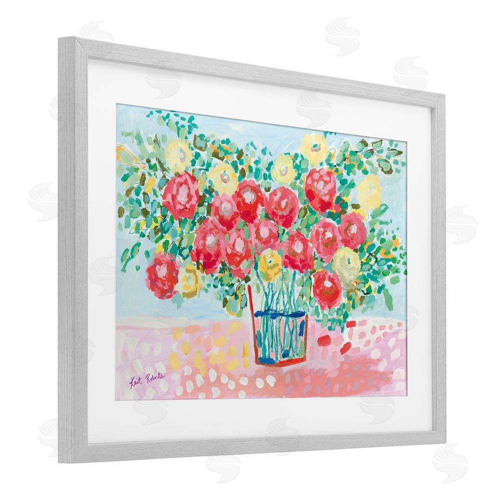 Kait Roberts Blooms from the Garden Florals Gray Framed Print Under Glass with White Mat Wall Art