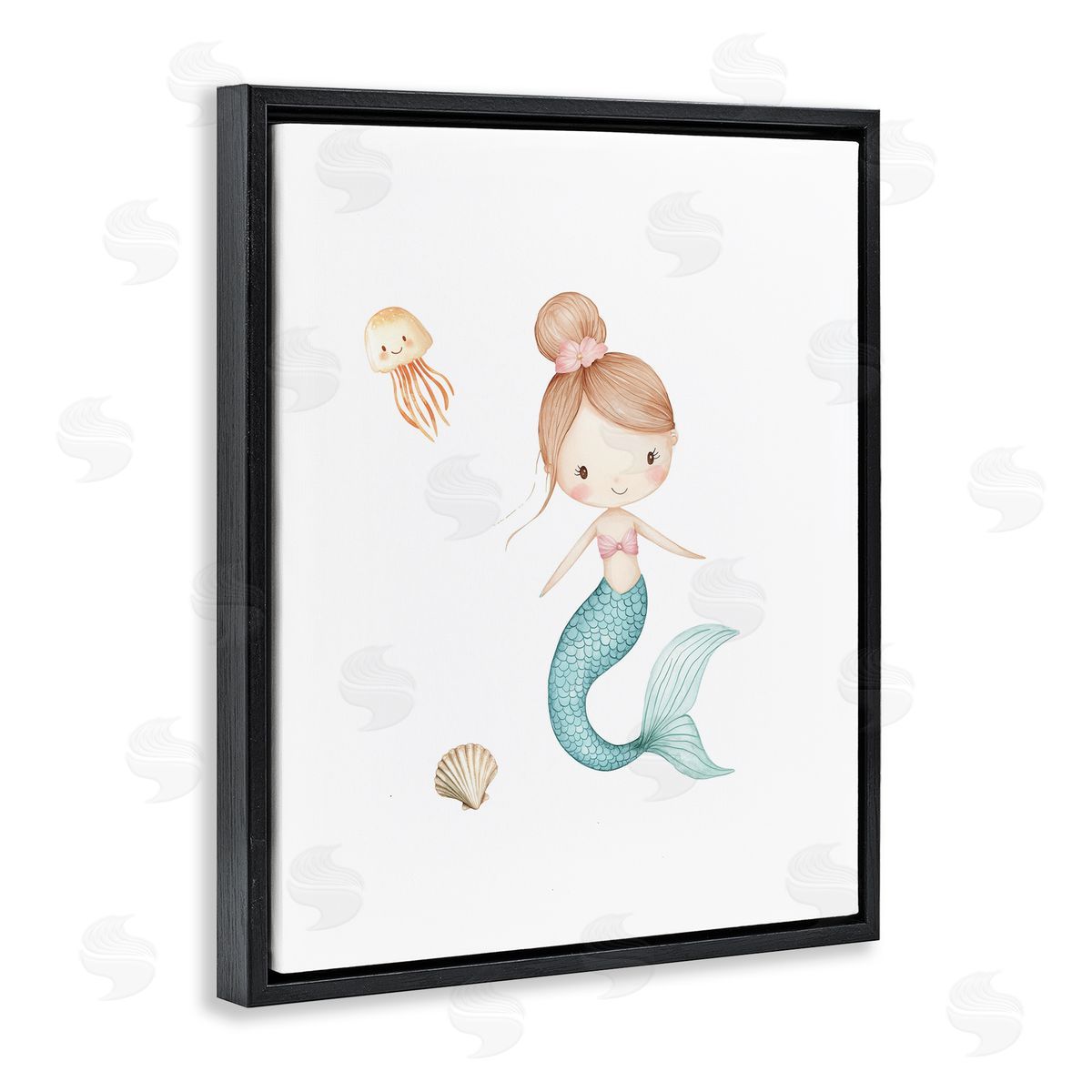 Christine Simpson Art Soft Mermaid & Jellyfish Black Floating Frame Canvas Wall Art Print