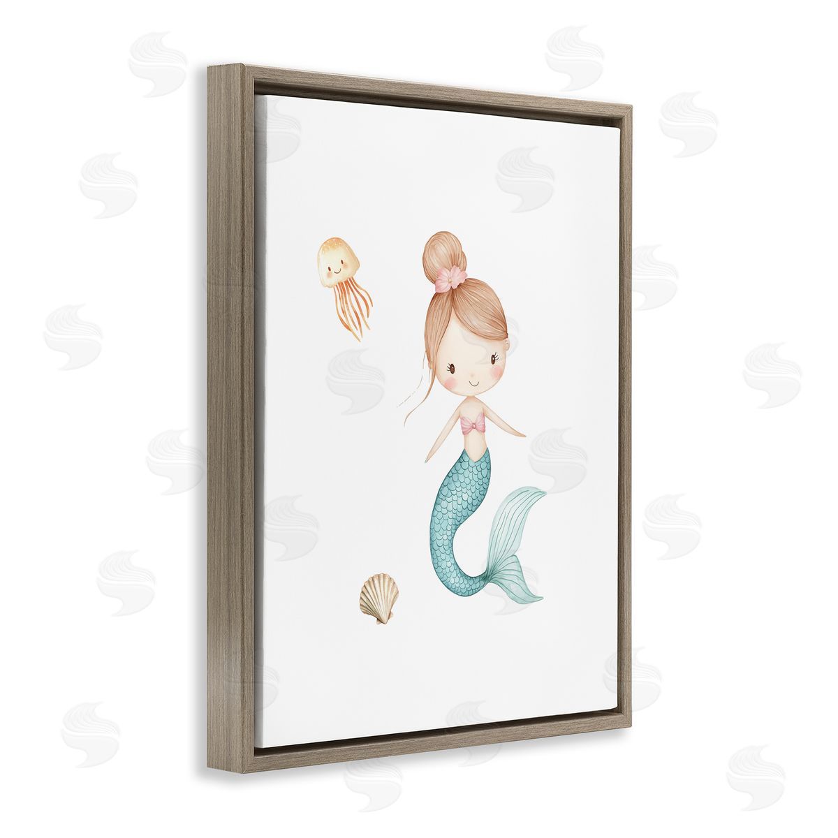 Christine Simpson Art Soft Mermaid & Jellyfish Brown Floating Frame Canvas Wall Art Print