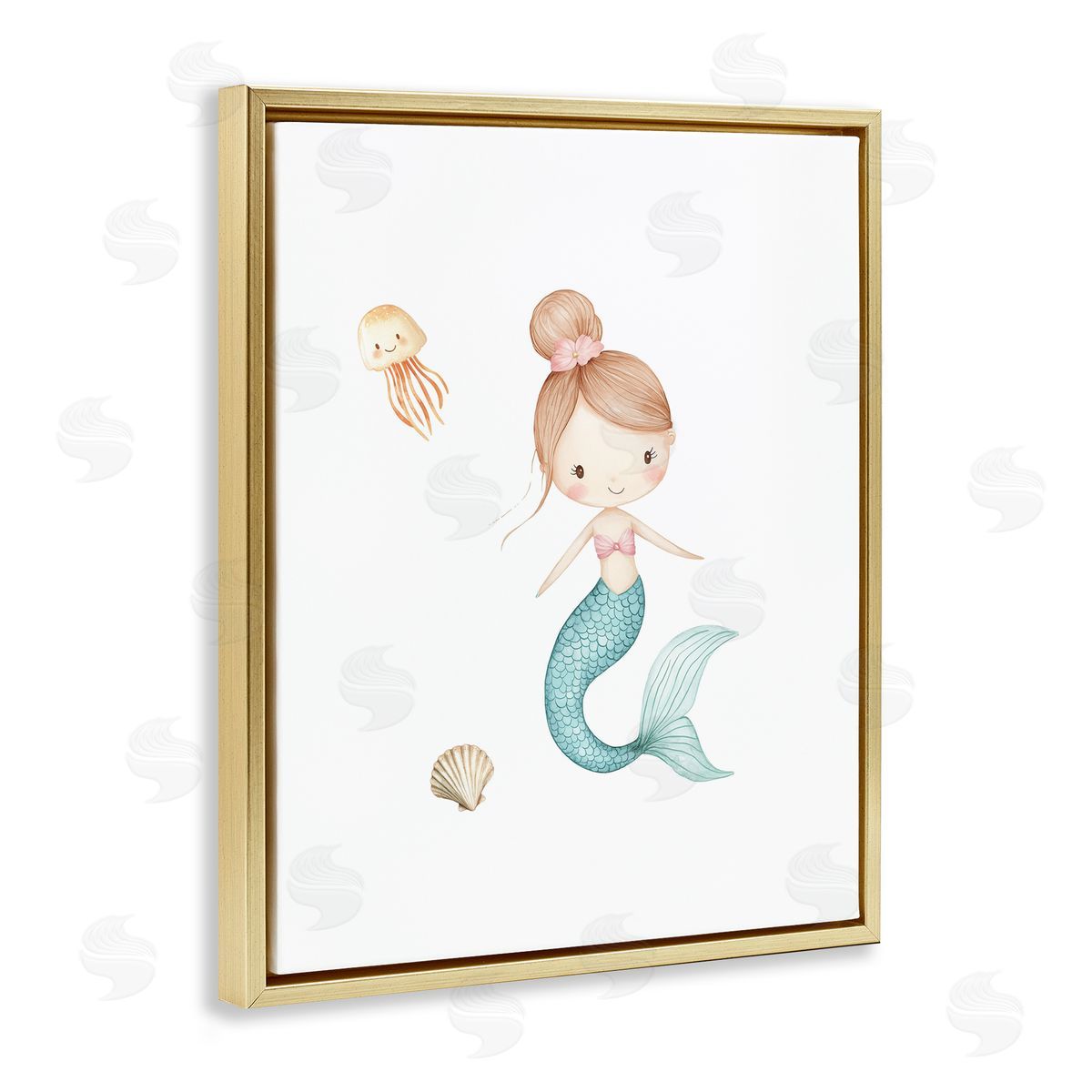 Christine Simpson Art Soft Mermaid & Jellyfish Gold Floating Frame Canvas Wall Art Print