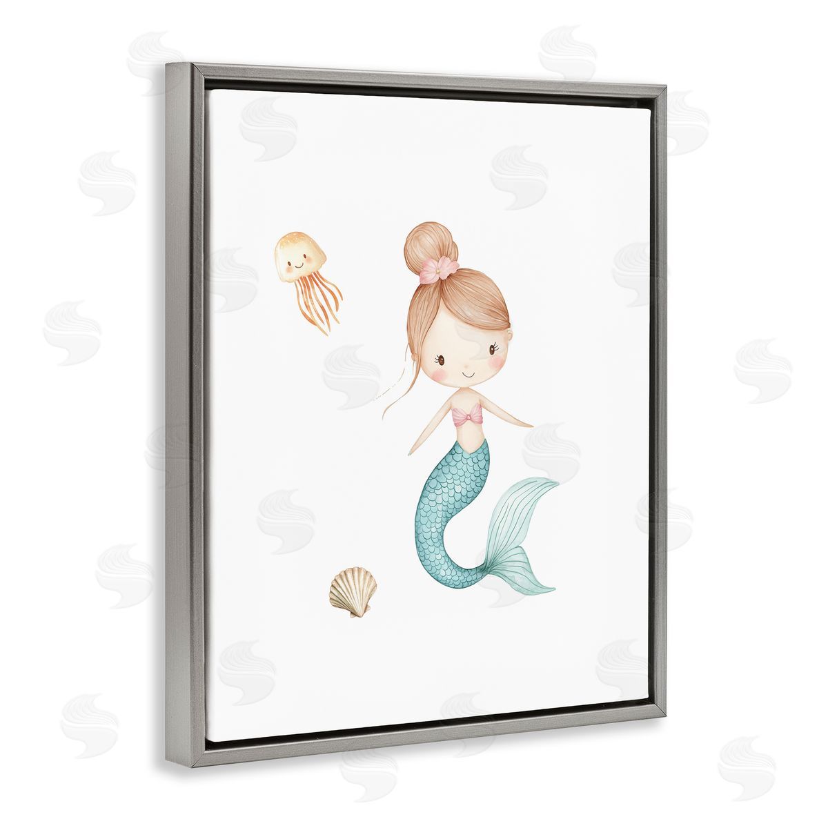 Christine Simpson Art Soft Mermaid & Jellyfish Gray Floating Frame Canvas Wall Art Print
